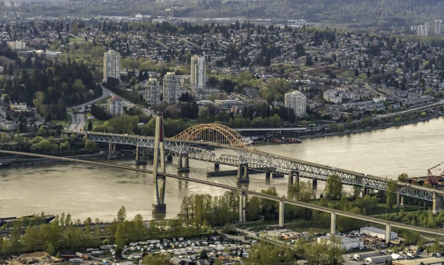 Looking into Surrey from across the Fraser River in New Westminster