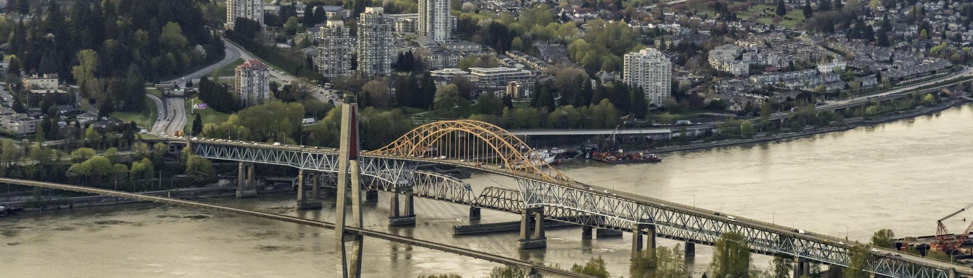 Looking into Surrey from across the Fraser River in New Westminster